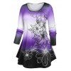 T-shirt en Couleur Dégradée à Imprimé Fleuri de Grande Taille - Pourpre 3X