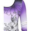 Plus Size Floral Print Gradient Color T-shirt - PURPLE 4X