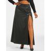 Buckled Straps Thigh Slit Ruched Plus Size Skirt - BLACK L