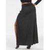 Buckled Straps Thigh Slit Ruched Plus Size Skirt - BLACK L