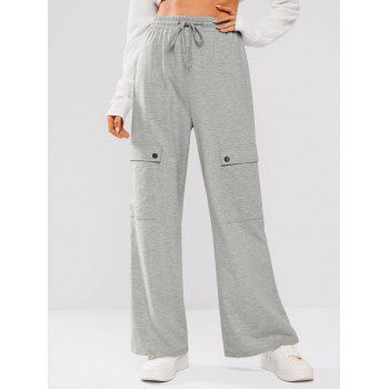 

Drawstring Cargo Pockets Wide Leg Pants, Light gray