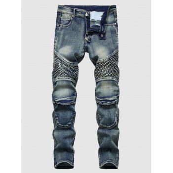 

Stitching Patch Faded Wash Jeans, Deep blue