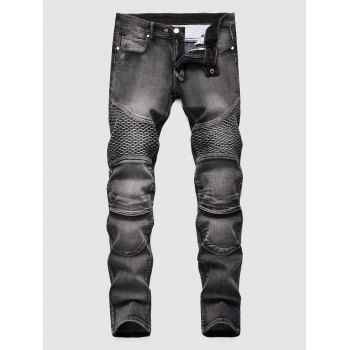 

Pleated Patch Casual Jeans, Gray