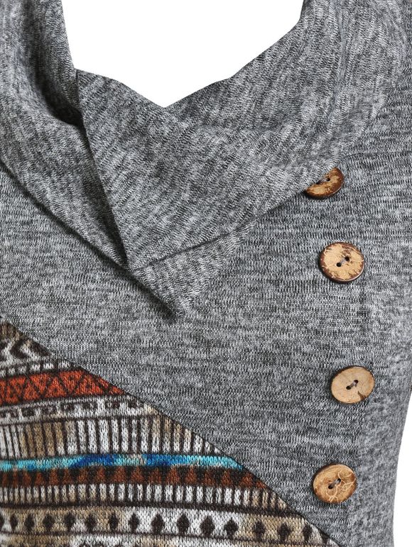 Robe Chinée Ethnique Géométrique avec Faux Bouton - café M