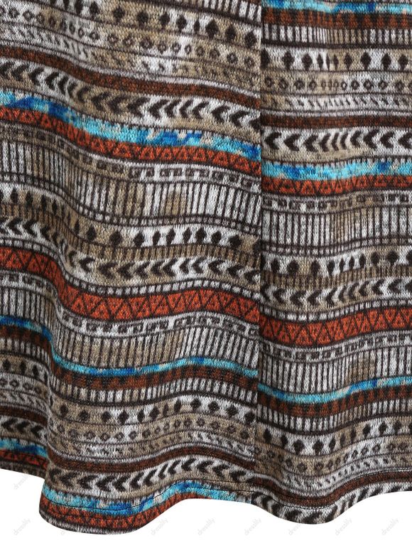 Robe Chinée Ethnique Géométrique avec Faux Bouton - café M