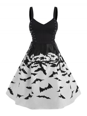 Halloween Bat Print Lace Up Sweetheart A Line Dress