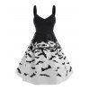 Halloween Bat Print Lace Up Sweetheart A Line Dress - BLACK S