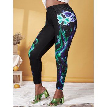 

Plus Size High Rise Butterfly Print Skinny Leggings, Black