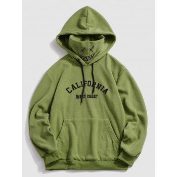 

Letter Graphic Embroidered Fleece Mask Hoodie, Deep green