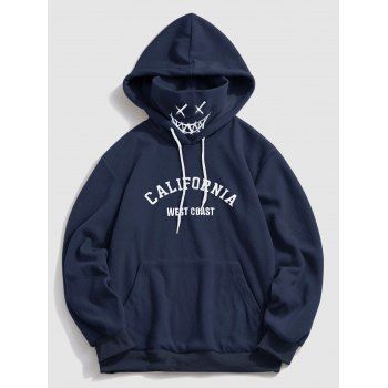

Letter Graphic Embroidered Fleece Mask Hoodie, Deep blue