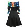 Cinched Off The Shoulder 3D Galaxy Print Dress - BLACK L