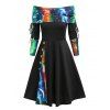 Cinched Off The Shoulder 3D Galaxy Print Dress - CONCORD XXL