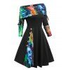 Cinched Off The Shoulder 3D Galaxy Print Dress - BLACK XXXL