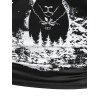 T-shirt à Bretelle à Imprimé Cerf de Noël à Col Oblique - Noir XXL