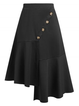 Plus Size Uneven Pep Hem Buttoned Midi Skirt