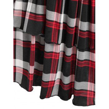 Crossover Plaid Layered Asymmetrical Flare Dress