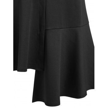 Plus Size Uneven Pep Hem Buttoned Midi Skirt