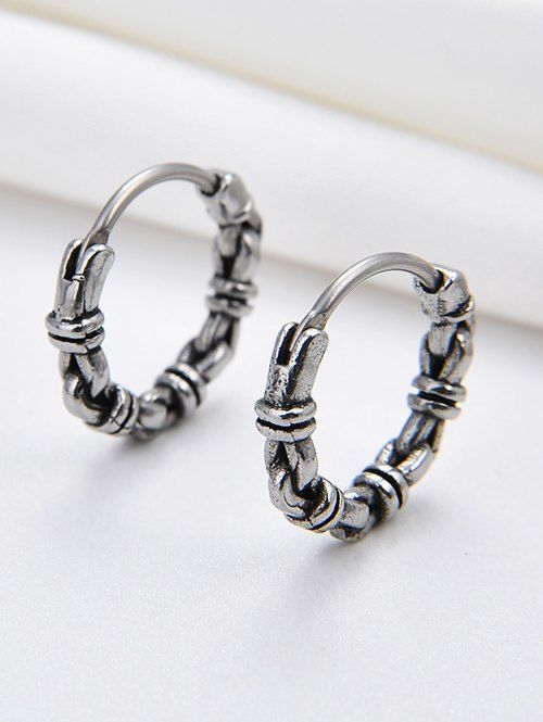 Retro Knot Shape Carved Earrings - SILVER 