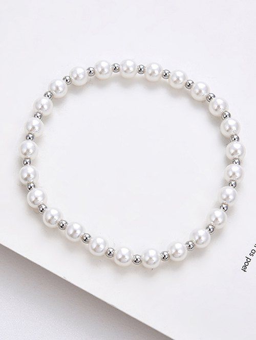 Bracelet Elastique Perlé avec Fausse Perle - Argent 