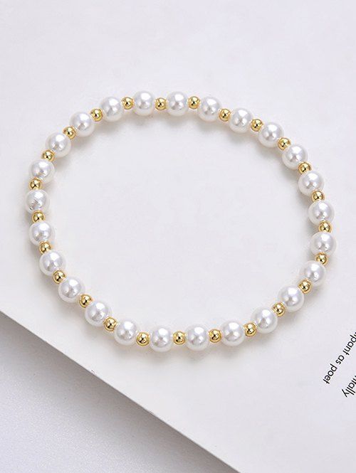 Bracelet Elastique Perlé avec Fausse Perle - d'or 