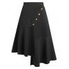 Plus Size Uneven Pep Hem Buttoned Midi Skirt - BLACK L