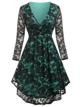 Plus Size Plunging Neckline Lace Midi Dress