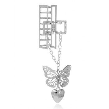 

Butterfly Charm Rectangular Metal Hair Claw, Silver