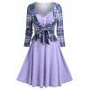 Plaid Print Knotted Faux Twinset Dress - LIGHT PURPLE XXL