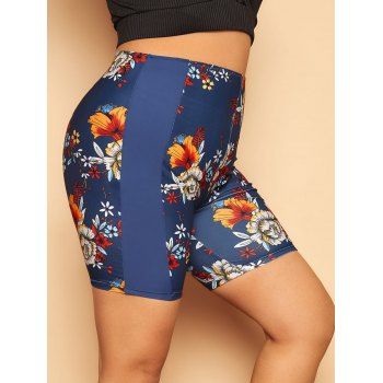

Plus Size Flower Print High Waisted Swim Bottom, Deep blue