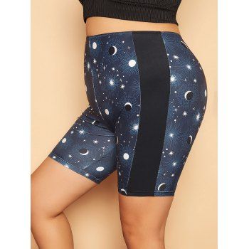 

Plus Size High Waisted Sun Moon Star Print Swim Bottom, Deep blue