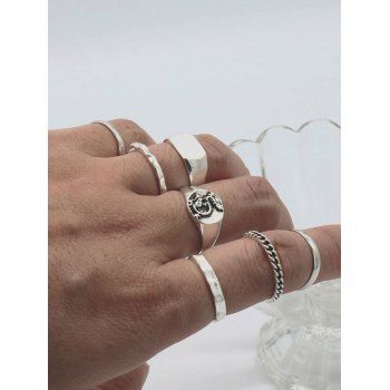 

7 Pcs Retro Dragon Rings Set, Silver