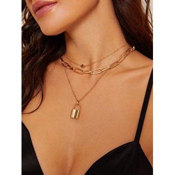 

Heart Lock Charm Chain Multilayered Necklace, Golden