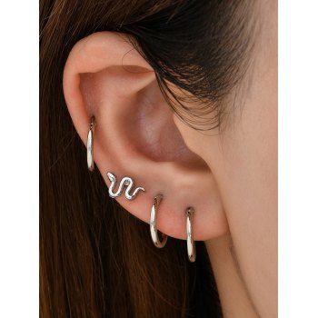 

4 Pcs Small Hoop Snake Earrings Set, Silver