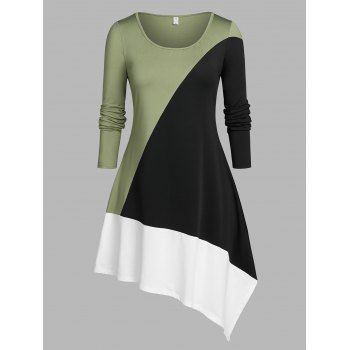 

Plus Size Colorblock Asymmetrical Long Sleeve T-shirt, Multicolor