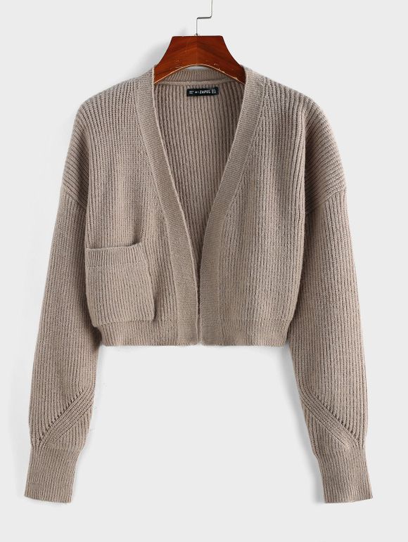 Cardigan Ouvert en Avant à Goutte Epaule avec Poche - café L