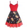 Cartoon Snowflake Lace Up Christmas Plus Size Dress - RED 1X