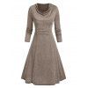 Long Sleeve Button Ruched Heathered Dress - LIGHT COFFEE L