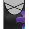 Plus Size Criss Cross Flower Print Asymmetric Dress - BLACK 1X