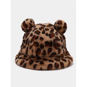 

Pom Pom Faux Fur Fluffy Bucket Hat, Leopard