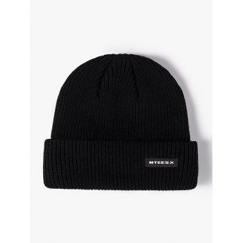 

Turn Up Edge Letter Patch Knit Beanie, Black