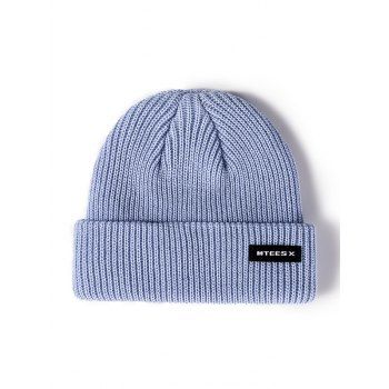 

Turn Up Edge Letter Patch Knit Beanie, Baby blue