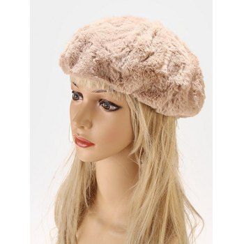 

Solid Color Faux Fur Fluffy Beret Hat, Tan