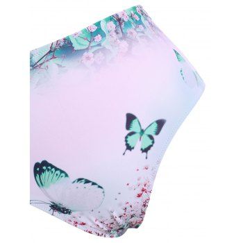 Floral Butterfly Print Ruffle Mesh Three Piece Tankini Swimwear