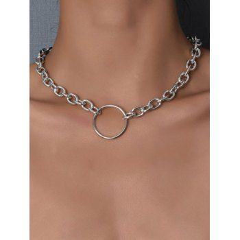 

Punk O Ring Thick Chain Necklace, Silver