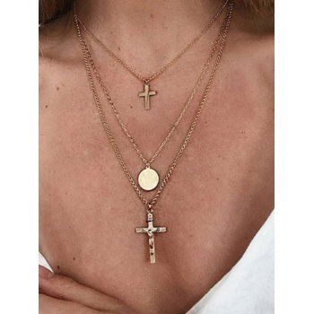 

Cross Pendant Multi-layered Necklace, Golden