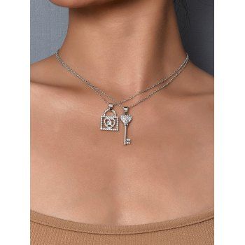 

2 Pcs Hollow Key Lock Pendant Necklace Set, Silver