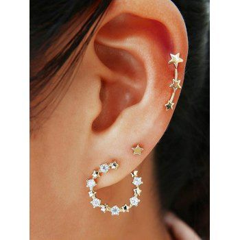 

3 Pcs Stars Rhinestone Stud Earrings Set, Golden