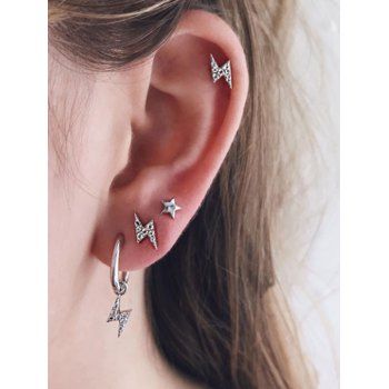 4 Pcs Lightning Star Stud Earrings Set