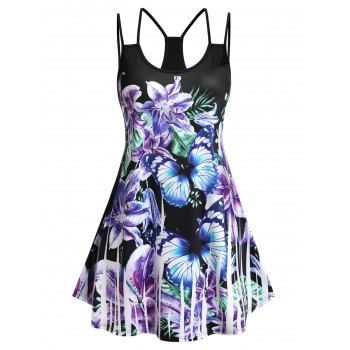 

Plus Size Flower Butterfly Cutout Tunic Tank Top, Black