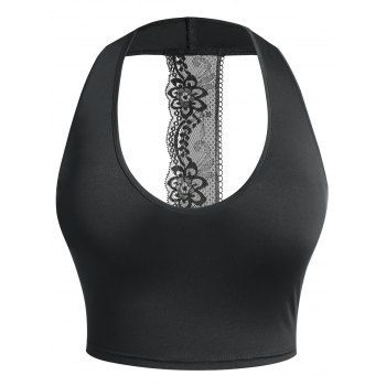 

Plus Size Lace Panel Basic Crop Top, Black